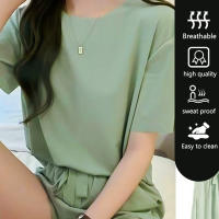 Conjunto De Pijamas Para Mujer De Seda Hielo 3 Piezas Camiseta Y Shorts Casual Cómodo Verano Otoño Estilo Básico Color Sólido Talla Grande - details 3