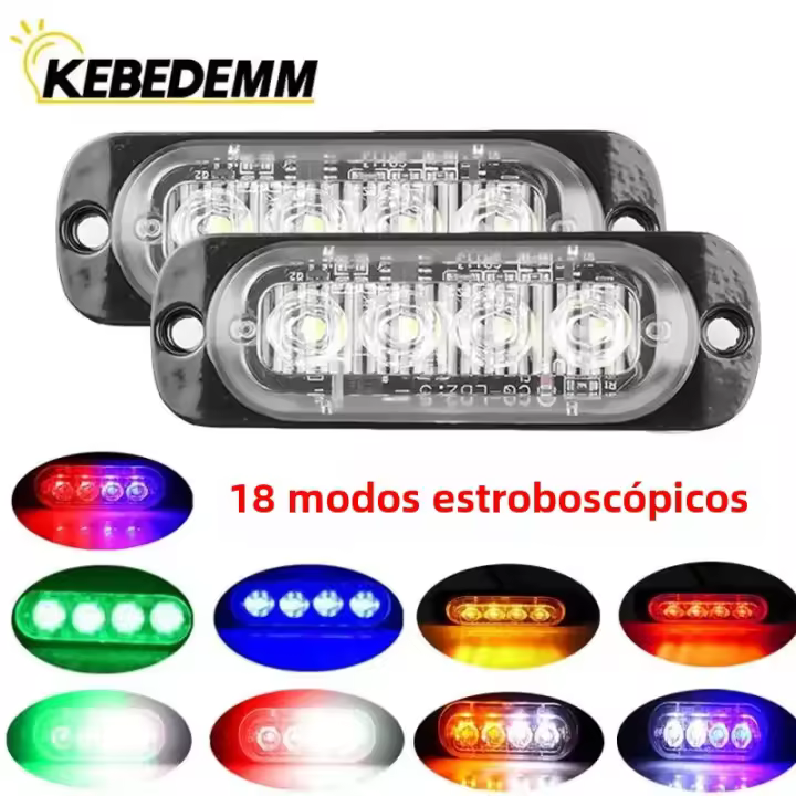 Luz De Advertencia Estroboscópica LED Para Coche Camión Remolque 1/2Pcs 4LED Luz De Emergencia Intermitente Universal Para Automóviles Y Motocicletas - 1