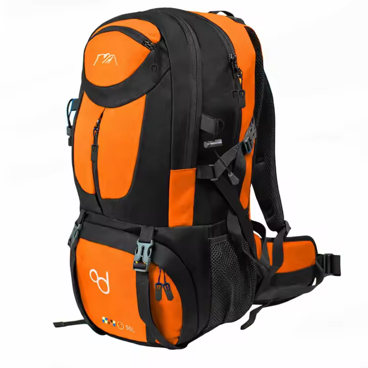 Ociodual Mochila de Senderismo, 50l, Naranja, Múltiples Bolsillos, para Viaje, Montaña, Acampada, Senderismo - 1