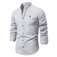 Camisa De Algodón AIOPESON Para Hombre Estilo Casual De Cuello En V Manga Larga Color Sólido Calidad Superior Primavera Y Verano - details 5