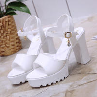 Sandalias De Plataforma Alta Para Mujer Con Hebilla Y Diseño De Boca De Pez Zapatos De Tacón Alto Casual Material PU - details 8