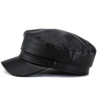 Gorro Militar De Cuero PU Para Mujeres Moda Otoño Invierno Beret Plano Casual Unisex Para Exteriores Y Pintores - details 3