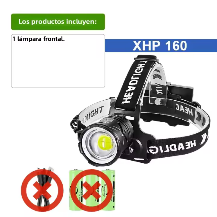 Linterna Frontal LED Potente XHP160 9000 Lumens Recargable USB Impermeable 3KM Para Camping Pesca Caza Senderismo - 1