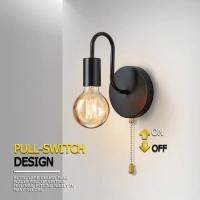 Lámpara De Pared Industrial Nórdica En Hierro Negro E27 Iluminación Interior Para Dormitorio Y Baño Soporte De Luz Decorativo - details 0