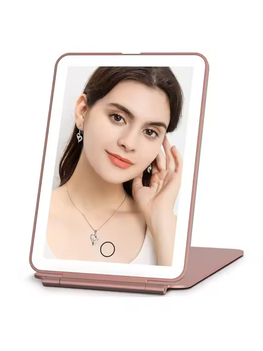 Espejo De Maquillaje Plegable Para Viajes LED Tres Modos De Luz Recargable Por USB Pantalla Táctil Portátil Espejo Cosmético Para Regalos - 1