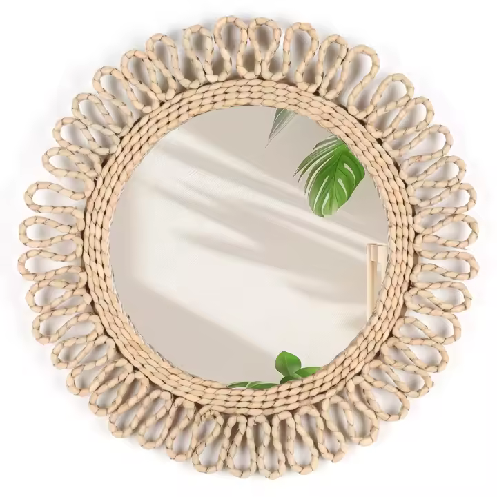Espejo Decorativo Bohemio Circular Tejido a Mano Para Pared Estilo De Casa Colgante Para Habitación De Hotel Y Sala De Estar - 1