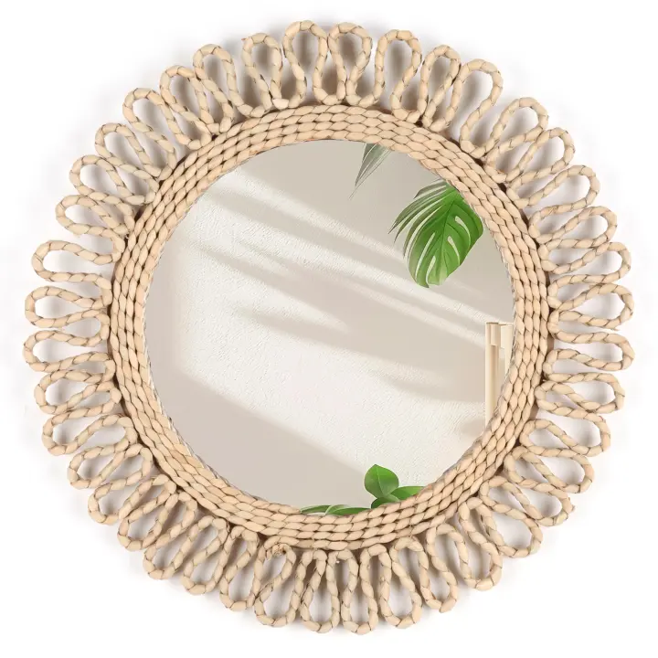 Espejo Decorativo Bohemio Circular Tejido a Mano Para Pared Estilo De Casa Colgante Para Habitación De Hotel Y Sala De Estar - 1