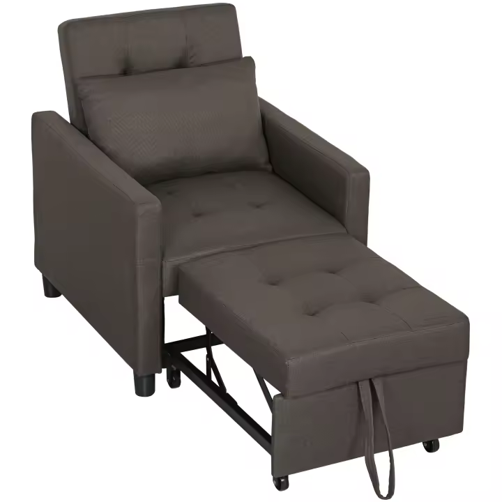 HOMCOM Sofá Cama de 1 Plaza 3 en 1 Sofá Cama Tapizado en Lino con Respaldo Ajustable de 3 Niveles y Almohada Acolchada para Oficina Dormitorio Salón 69x82,5x84 cm Marrón Oscuro - 1