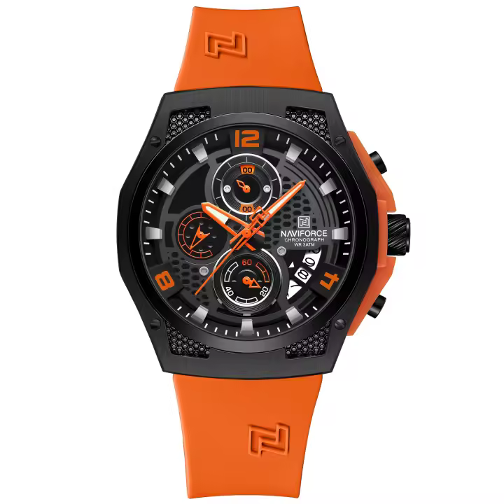 Reloj De Pulsera Deportivo NAVIFORCE Para Hombre Con Correa De Silicona Resistente Al Agua Cronógrafo Calendario Y Manos Luminosas Movimiento De Cuarzo De Alta Calidad - 1