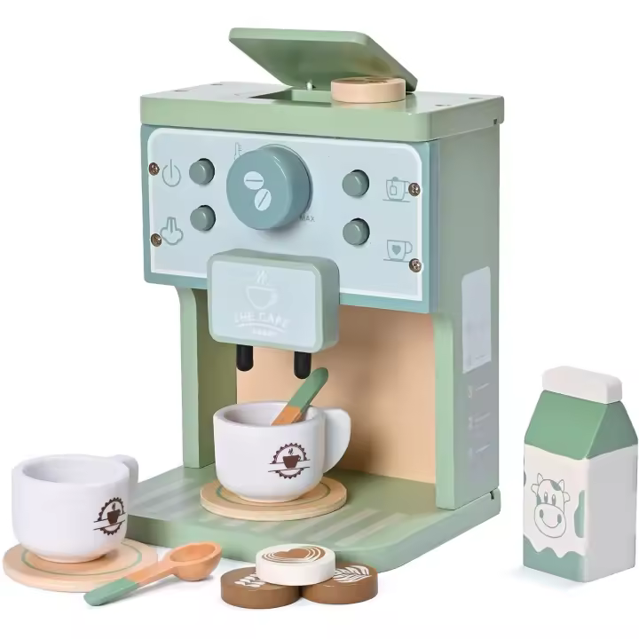 Juguetes de Madera para niños, juego de simulación, accesorios de Cocina, cafetera Verde, cafetera de café expreso, juego de Cocina Montessori, Juego de Rego - 1