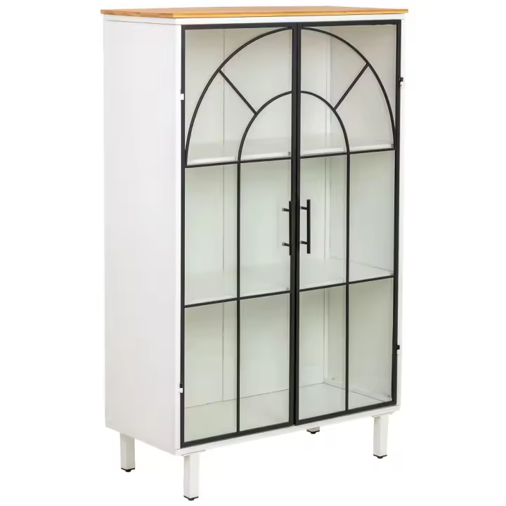 Vitrina de madera y vidrio 2 puertas, blanco 80x35x130,5h cm - 1