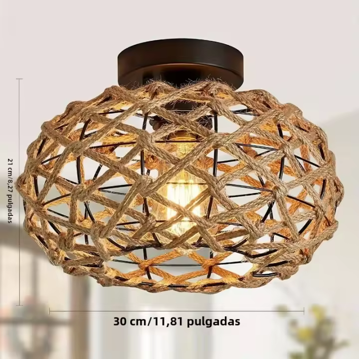 Iluminación De Techo En Rama De Lino Natural Estilo Chino Con Sombrilla De Paja Tejida Para Decoración De Cocina Dormitorio Pasillo - 1