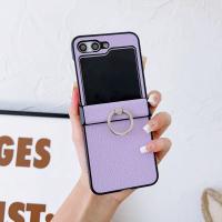 Funda De Cuero Con Patrón De Lichia Para Samsung Galaxy Z Flip 6 5 4 3 Flip6 Flip5 Flip4 Flip3 5G Con Anillo Soporte Antichoque - details 5