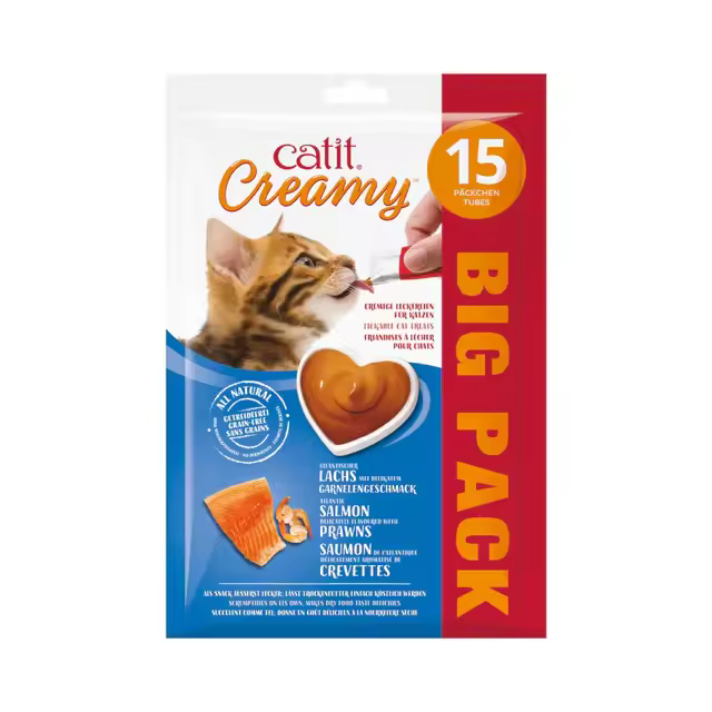 Catit Creamy Snacks Para Gatos de Salmon y Gambas - 15 Tubos x 10 g - 1