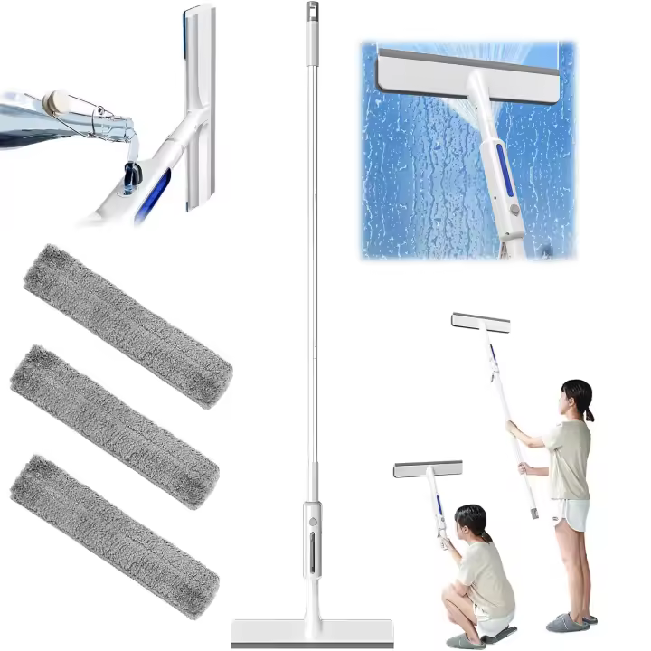 Herramienta De Limpieza De Ventanas Con Rojellador Y 3 Paños LimpiaPantalla 2024 LimpiaDoble Lado Con Mango Largo Material Plástico - 1