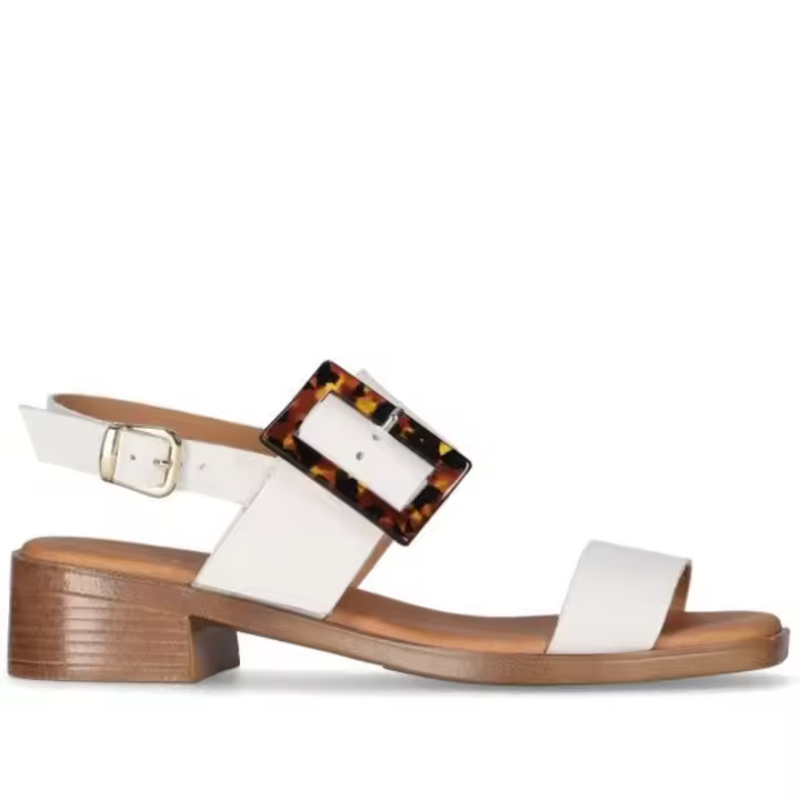 Chika10 sandalia con tacon bajo para mujer binka 04 color blanco - 1