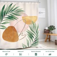 Cortina de Ducha Vintage de Mediados de Siglo - Bohemia Abstracta de Hojas de Palma Tropicales - 12 Ganchos(150cm * 180cm)  Watercolor leaves 150*180CM - details 1