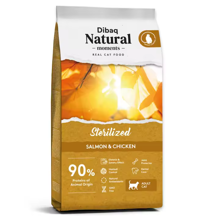 Dibaq Natural Cat, esterilizado, comida para gatos, pienso, salmón y pollo, low grain, 2 Kg - 1