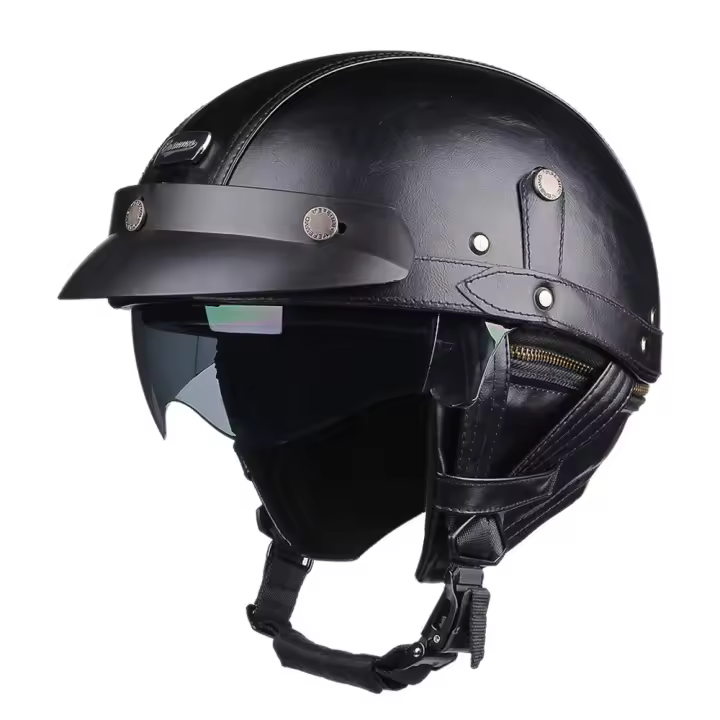 Casco De Motocicleta De Verano Para Hombres Y Mujeres Mitad De Cuero PU Estilo Retro Con Certificación DOT Para Motocross Y Bicicletas De Montaña - 1