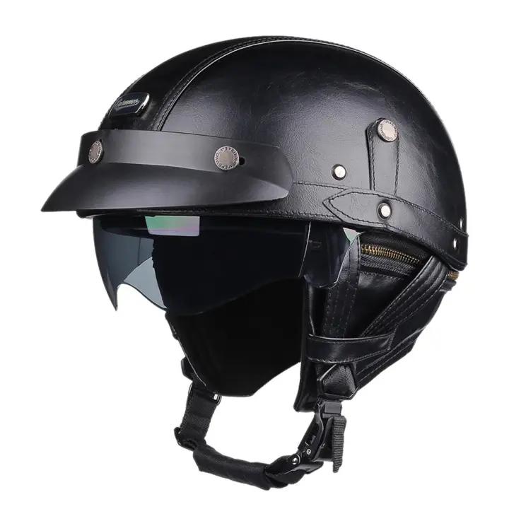 Casco De Motocicleta De Verano Para Hombres Y Mujeres Mitad De Cuero PU Estilo Retro Con Certificación DOT Para Motocross Y Bicicletas De Montaña - 1