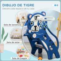 AIYAPLAY Tobogán Infantil 2 en 1 Tobogán para Niños de 18 a 36 Meses con 2 Escaleras 1 Canasta de Baloncesto y Patrón de Tigre para Interior 133x60x70 cm Azul y Gris - details 4