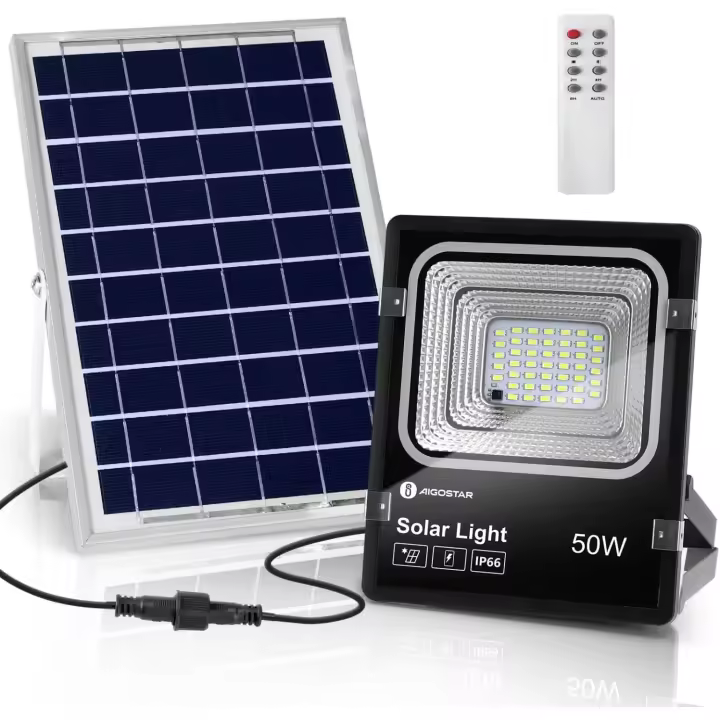 Aigostar Foco Proyector LED Solar con Mando a Distancia 50W, 100w, 200w 6500K Luz Blanca Resistente Al Agua - 1