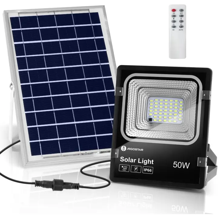 Proyector Foco LED Solar con Mando a Distancia 50W, 100W, 200W 6500K Luz Blanca Resistente Al Agua - 1