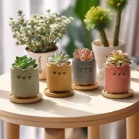 7cm lindo animal planta macetas, pequeño animal plantadores con platillo conjunto de 6, pequeñas macetas de cerámica para suculentas cactus, (sin plantas) - details 1