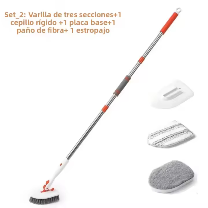 Cepillo De Piso 3-en-1 Giratorio 180° Cepillo De Limpieza De Baño Cepillo De Juego De Ducha Cepillo De Azulejos De Ducha Con Esponja Wiper - 1