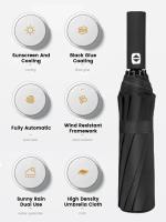 Paraguas Plegable Automático De 12 Rayas Negro Resistente Al UV Con Tela Gruesa Y Duradera Tipo Trípode Para Protección Contra El Sol Y Lluvia - details 1