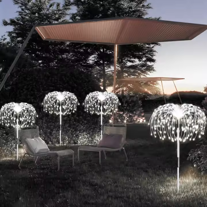 4 Pcs Luces Solares Para Jardín LED Fuegos Artificiales Sensor Exteriores Luz Solar Decorativas Para Paisaje Acera - 1