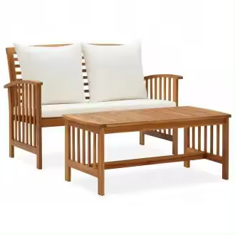 VIDAXL juego de muebles de jardín 2 piezas de banco y mesa con cojines madera maciza de acacia vida xl - 1