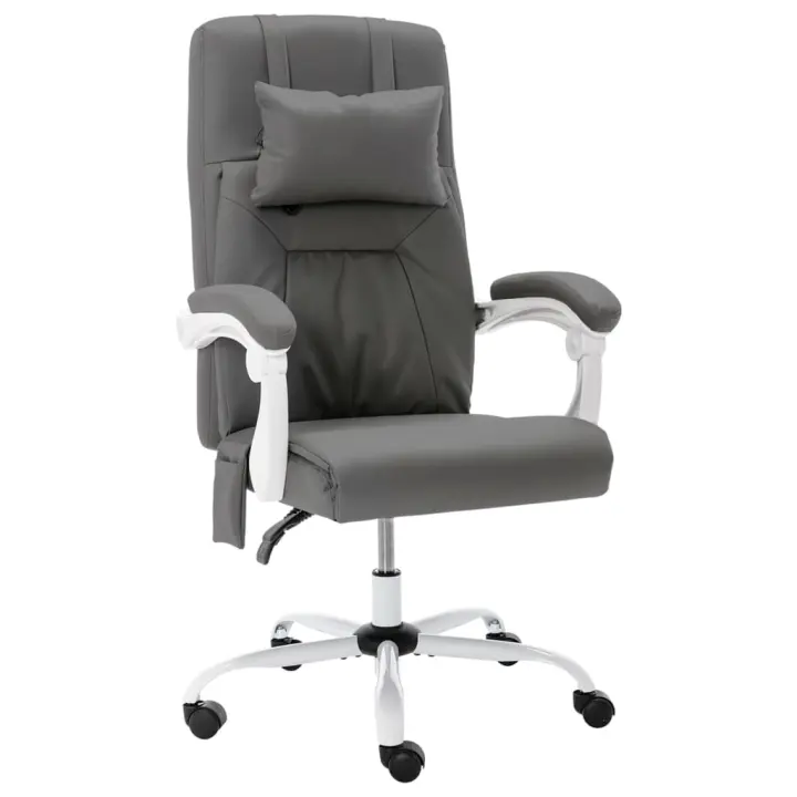 Silla de Masaje Syntético Gris con Función de Masaje y Reclinación - 1