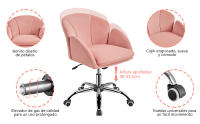 Silla Escritorio, Silla Oficina Giratoria, con Respaldo Amplio, Base Metalica con Ruedas, Terciopelo, para Oficina Estudio y Salon, Rosa - details 1