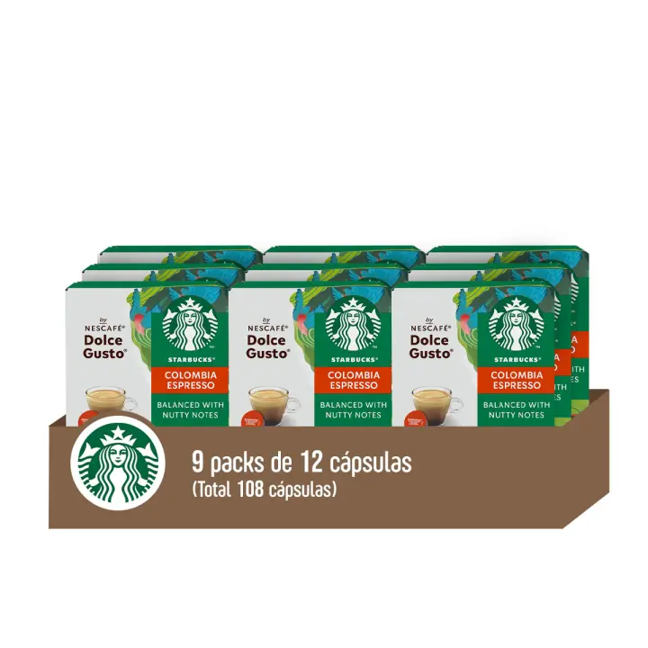 STARBUCKS by NESCAFÉ Dolce Gusto - Colombia - Equilibrado sabor con notas de nuez y toques florales 9x12caps (108 cápsulas) - 1