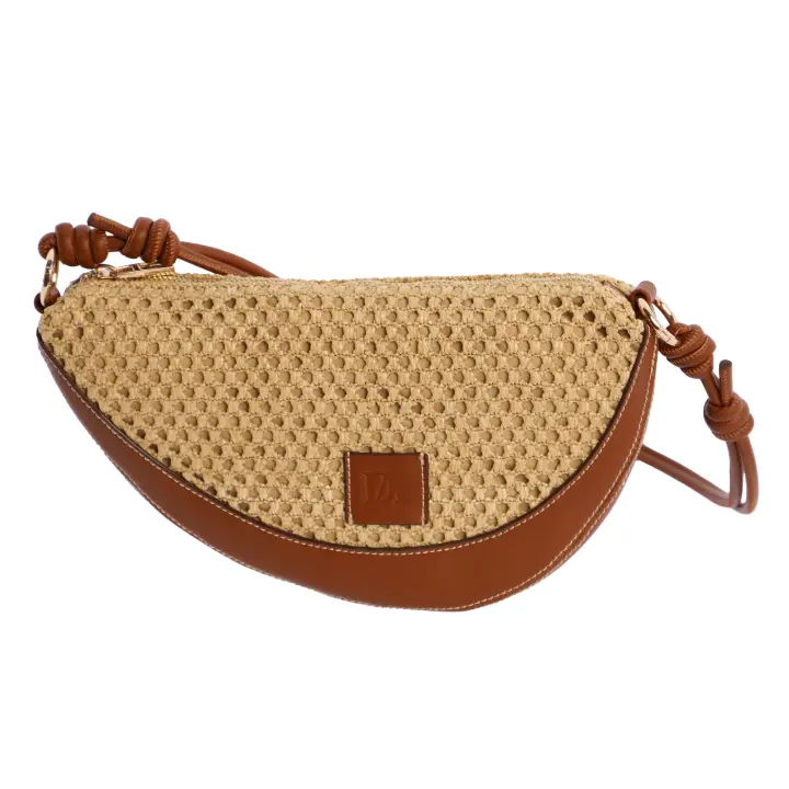 Bolso bandolera para mujer DON ALGODON Savana de rafia y de piel sintética con cremallera - 1