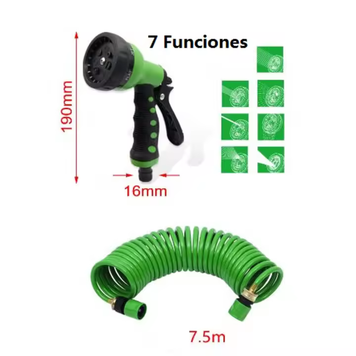 Manguera de Riego Espiral Flexible com Pistola de Pulverización Para Jardín - 1