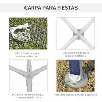 Outsunny Carpa Desmontable 3x3 m Cenador Pabellón de Jardín con 4 Orificios de Drenaje y Marco de Metal Gazebo para Terraza Patio Exterior Camping - details 5