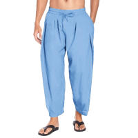 Nuevos Pantalones Harem De Lino Para Hombres Streetwear Joggers De Color Sólido Algodón Ligero Pantalones Casuales De Largo - details 4