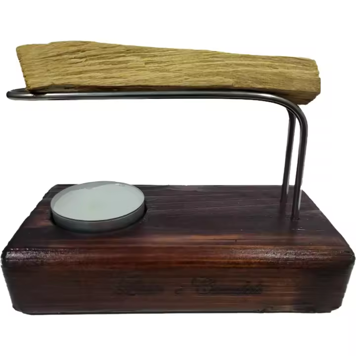 Quemador de Palo Santo de Madera teñido color roble barnizado, Soporte de Metal, con Vela de Té, Diseño Rústico (Roble) Lala´s Candels - 1