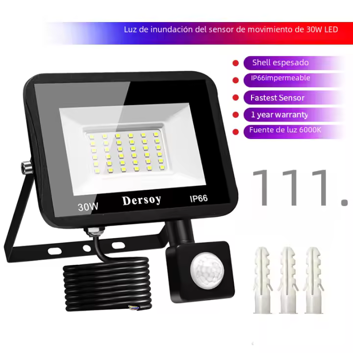 Fresnel De Inundación 30W Con Sensor De Movimiento Lámpara De Calle Para Jardín Iluminación Exterior Para Garage 6000K Luz Fría LED 240V - 1