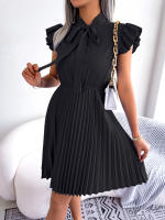 Vestido Elegante De Mujer Con Cintura Alta Y Volantes Para Primavera Y Verano Estilo Casual Collar Con Lazo Cuello Alto Y Mangas Batwing - details 29