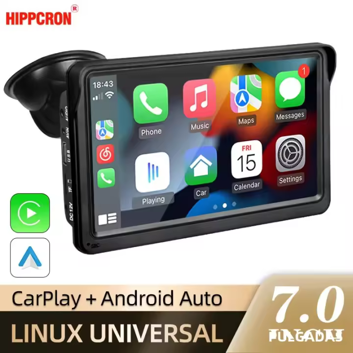 Hippcron 7 Pulgadas Reproductor De Radio De Coche Multimedia Con Video Player Wireless Carplay Y Android Auto Universal Portátil Pantalla Táctil - 1