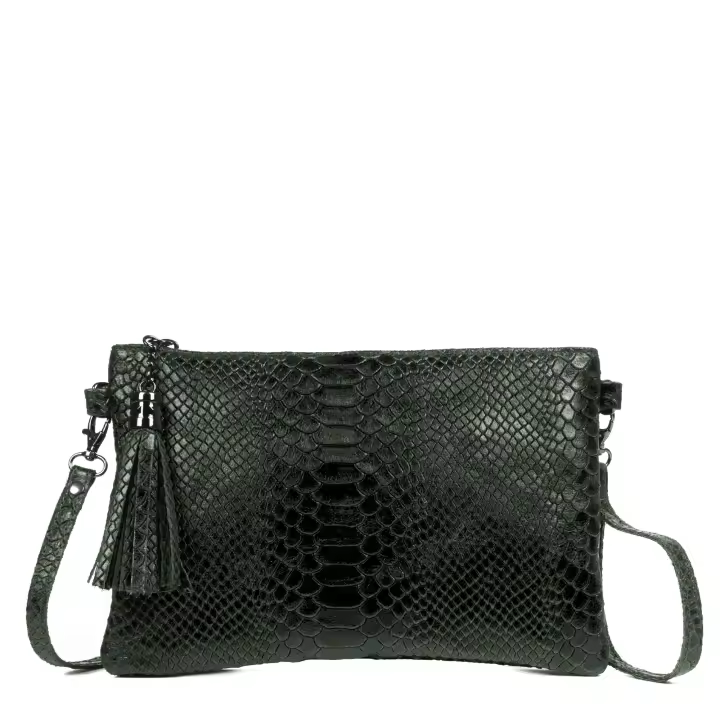FIRENZE ARTEGIANI Ermine Bolso bandolera Mujer.Piel auténtica Gamuza Grabado Serpiente  Fabricado en Italia 26x5x16 Cm. Color: Verde - 1
