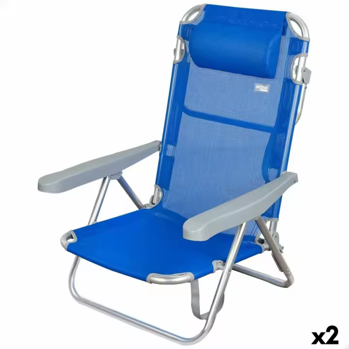 Silla Plegable con Reposacabezas Aktive Gomera Azul 48 x 84 x 46 cm (2 Unidades) - 1