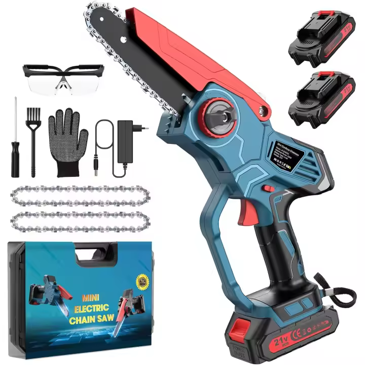 Mini motosierra de batería de 6 pulgadas, motosierra de mano para cortar madera, 2 baterías, 2 cadenas - 1