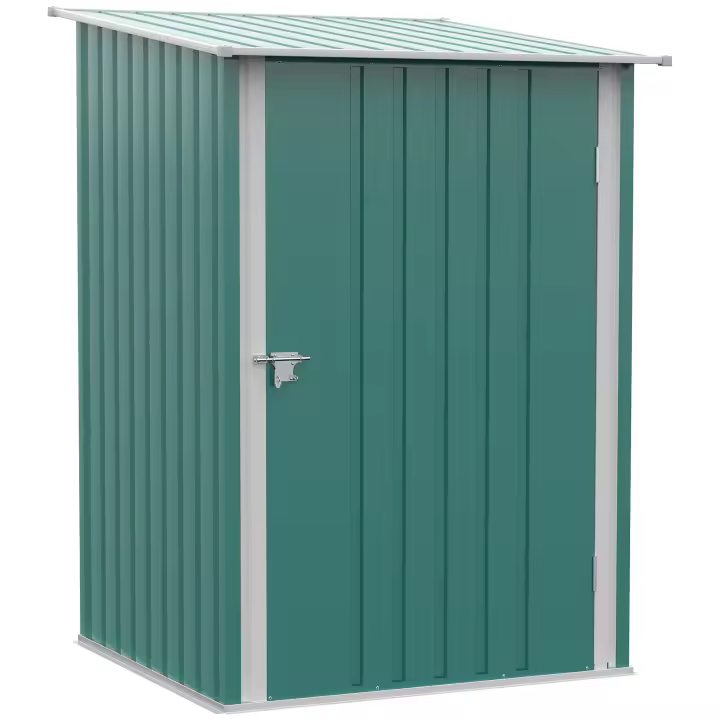 Outsunny Caseta de Jardín 0,92 m² 100x103x160 cm Cobertizo Exterior de Acero Galvanizado con Puerta Cerradura y Techo Inclinado para Almacenamiento de Herramientas - 1