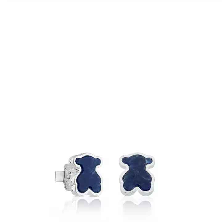 Pendientes de Oso de Plata de Ley 925, incrustaciones de Piedras preciosas Naturales, Diseño personalizado de - 1