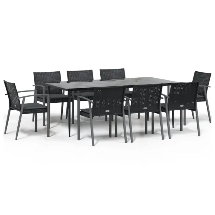 vidaXL Juego comedor jardín 9 piezas y cojines ratán sintético y acero - 1