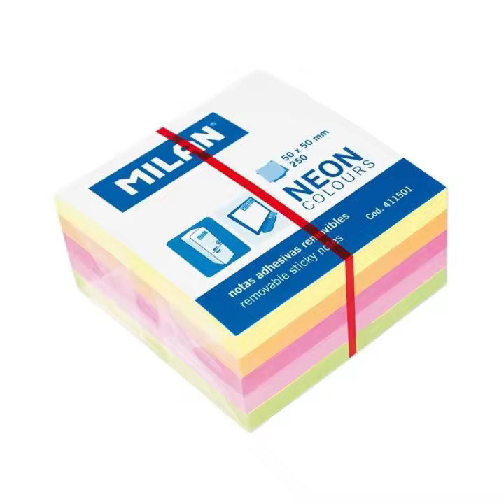 Milan - MILAN CUBO DE NOTAS ADHESIVAS 250 HOJAS 50X50 COLORES NEÓN 411501 - 1